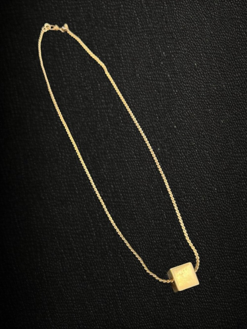 Vintage Monet Gold Tone Cube Pendant Necklace Minimalist Classic Signed 80s 90s